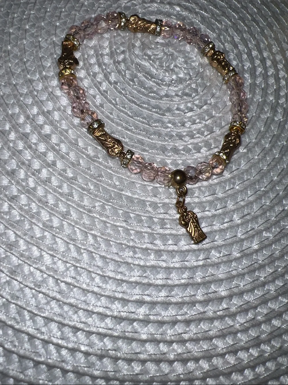 Religious Gold-Tone Pink Crystal Charm Bracelet - Women Accessories